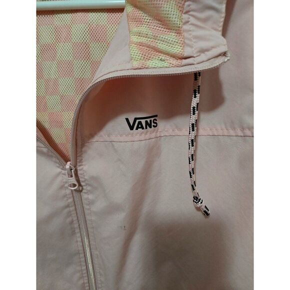 Vans Pink Hooded Windbreaker Jacket With Checkered Lining & Drawstrings Sz M - Picture 2 of 9